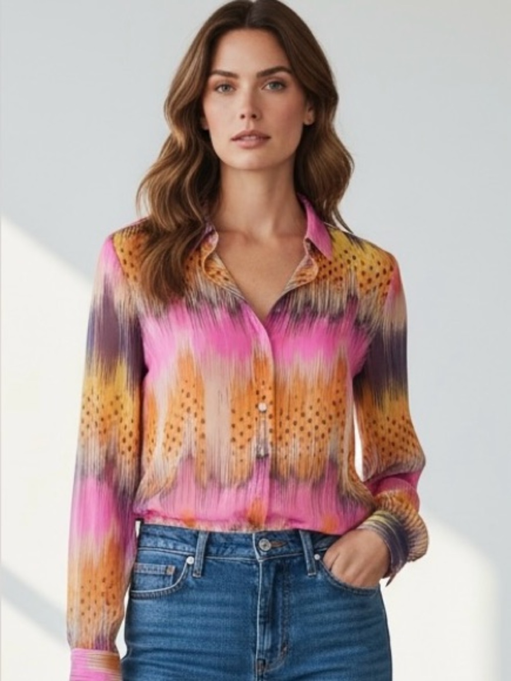 Leifsdottir Anthropologie Silk Ikat Multicolor Abstract Blouse Top Size 6 — Rare